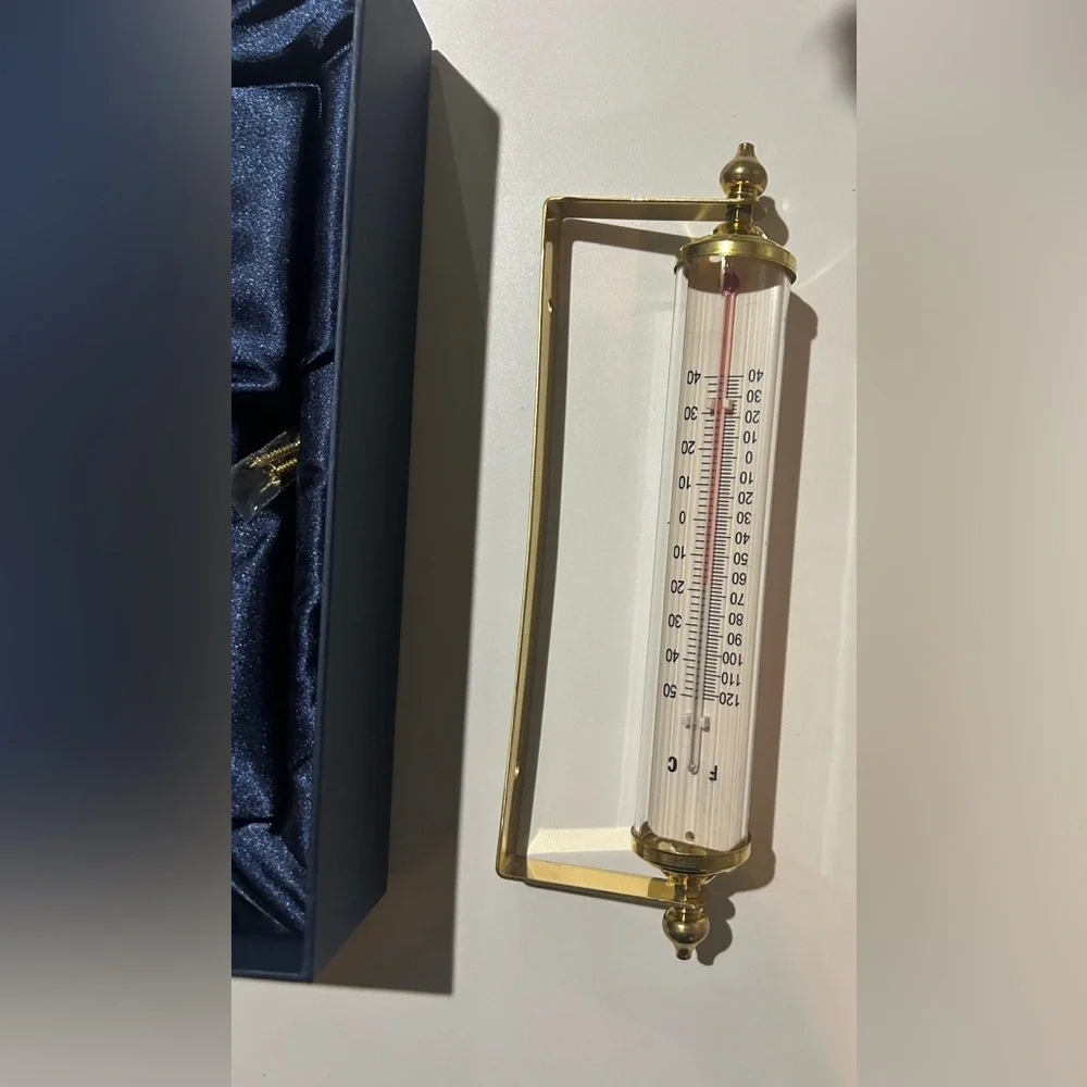 Brass Cylinder Thermometer with Navy Gift Box